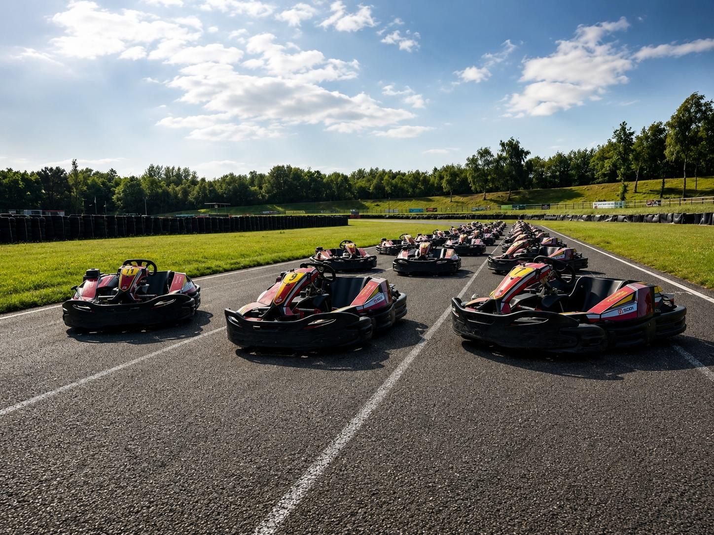 Rental karts on the main straight at Three Sisters